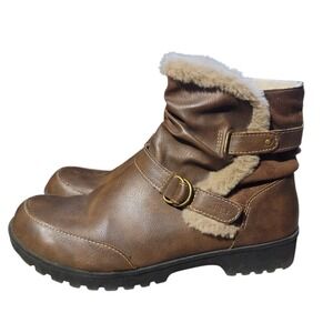 JBU Jambu Womens Brown Waterproof Faux Fur Slouchy Ankle Boots Buckle Detail